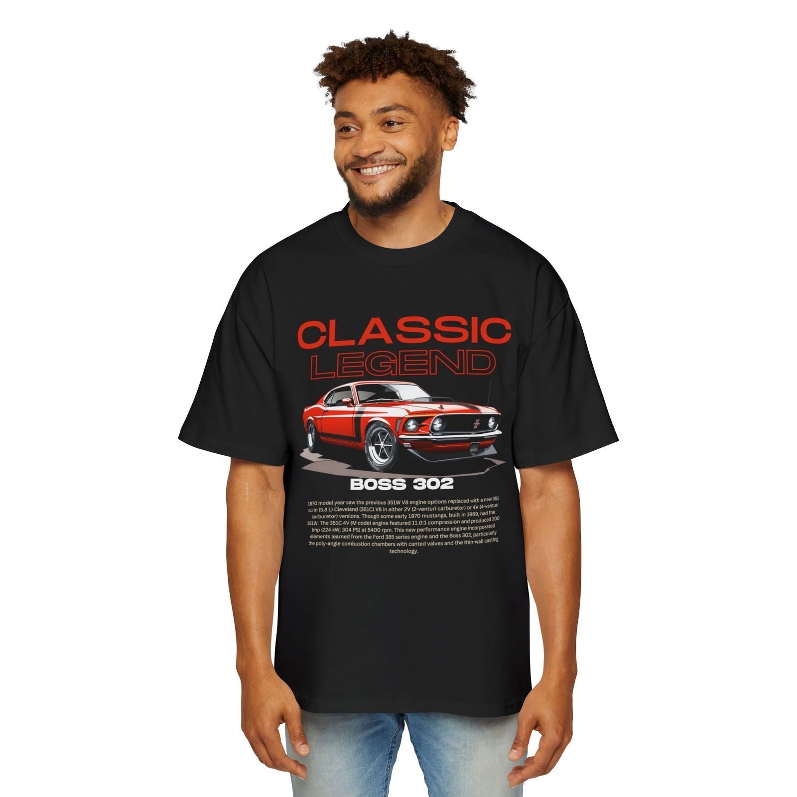 Classic Red Ford Mustang Oversized T-Shirt | Vintage Muscle Car Apparel - FMB - M001 - Petrosexuals